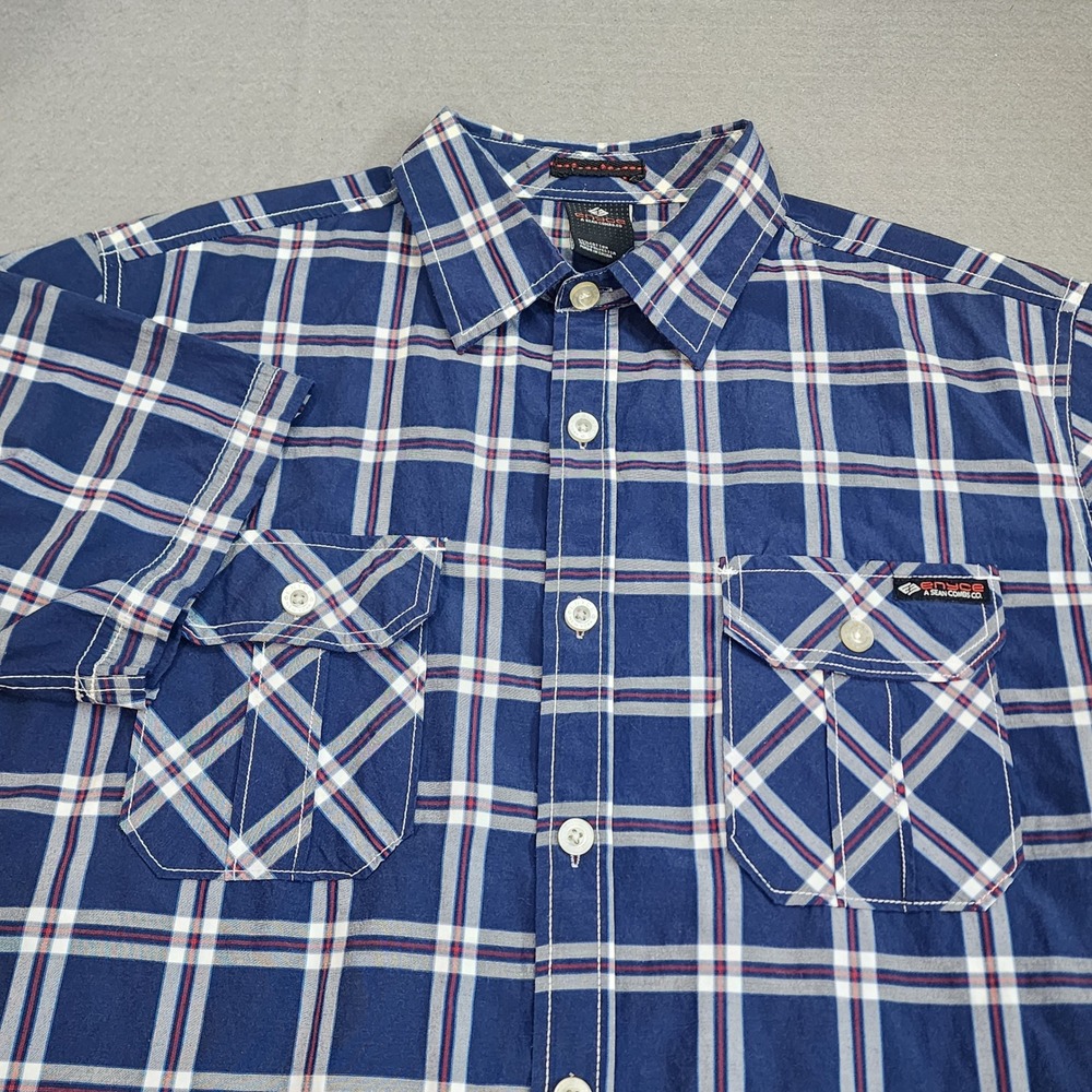 Enyce Button Down Shirt Blue Plaid Short‎ Sleeve Mens Large